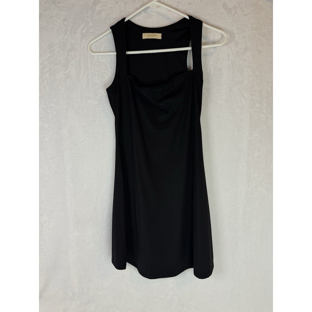 Qinsen Black‎ Bodycon Mini Dress M Stretch Square Neck Sleeveless Chic